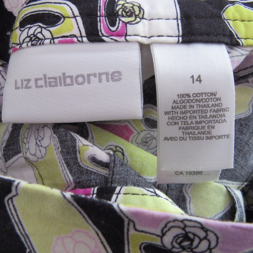 Liz Claiborne Pleated Skirt with Purses/Handbag Design Size 14 Black/Pink/Green - Picture 4 of 6